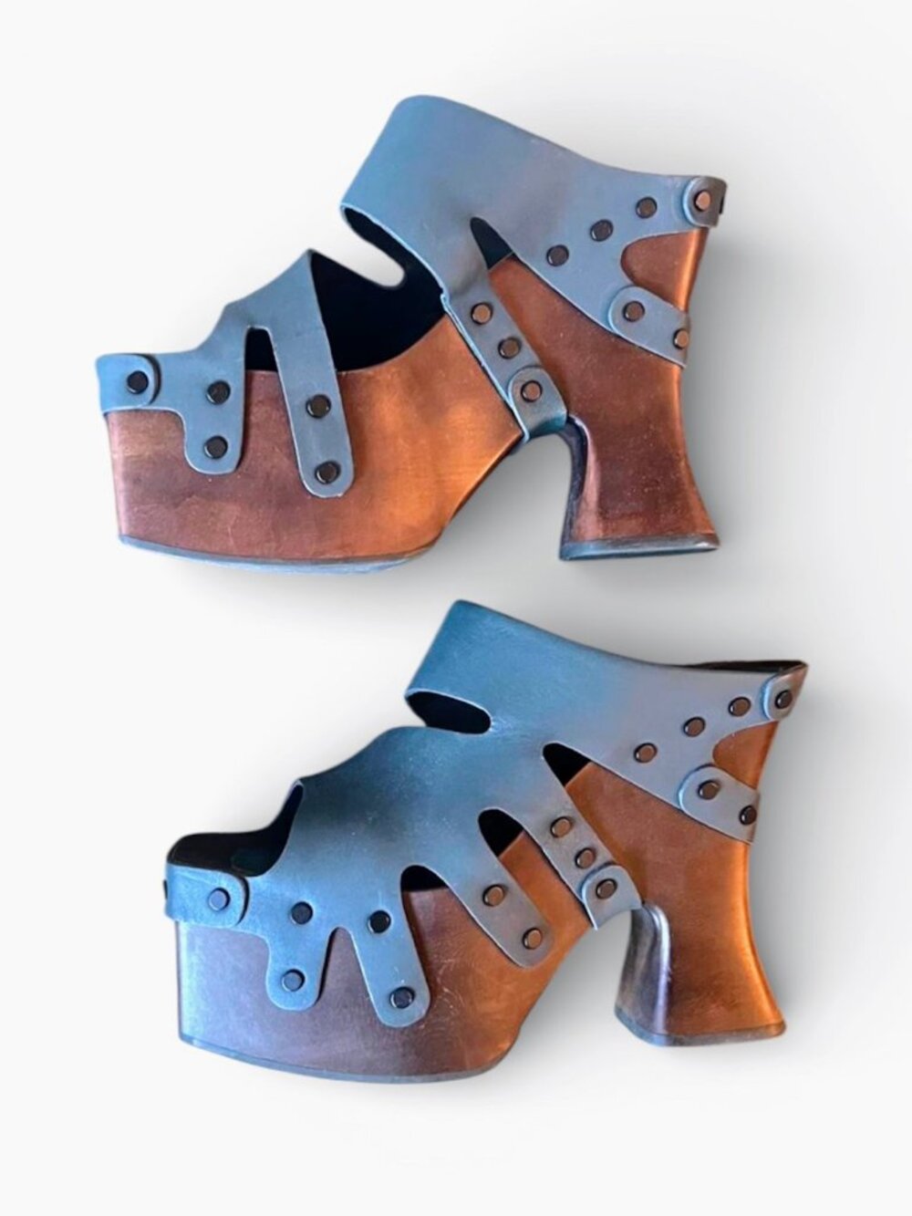 Rare UGG Eckhaus Latta Squid Women's blue Leather Platform Sandals, Size 10 $475